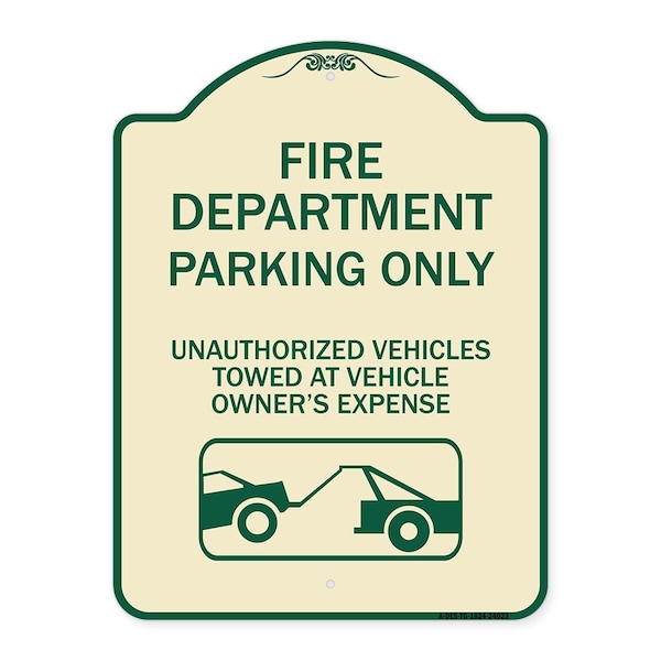 Signmission Fire Department Parking Unauthorized Vehicles Towed Owner Expense Alum, 18" L, 24" H, TG-1824-24023 A-DES-TG-1824-24023 - main